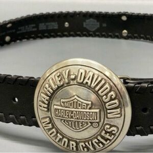 Harley Davidson Black Leather Whipstich Studded Logo Belt Size 38